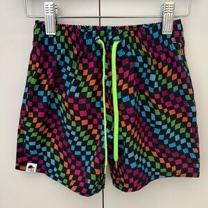 George Hats Black Neon Groovy Check Hybrid Swim Shorts 5T-6T